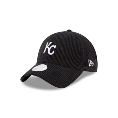 Black Kansas City Royals Hat - New Era MLB Corduroy 9TWENTY Adjustable Caps USA9540328